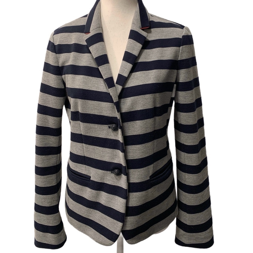 Gap Vintage Dark Academia Striped Blazer in Navy & Grey Size 6/Medium - Picture 3 of 7